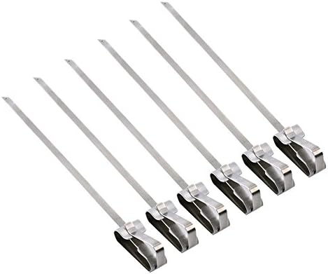 SupplyPro 6Pcs Barbecue Skewers Stainless Steel Barbecue Fork BBQ Skewers Spit Roast Kebob Grilling BBQ Roasting Sticks Tool Camping Skewers w/ Quick Meat Release Slider