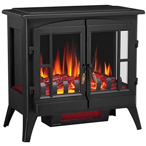 Joy Pebble 3D Infrared Electric Fireplace Stove with Realistic Flame Effect - 1000/1500W Freestanding Space Heater - 5215 (Black)