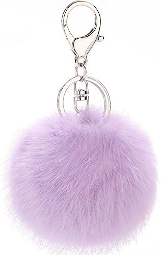 Genuine Rabbit Fur Key Chain for 18 K Gold Plated Novelty Keychain with Fur Key Chain for Car Key Ring Bag Purse Charm Keychain with Plush Cute (Purple taro)