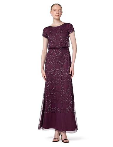 Adrianna Papell Women's Short Sleeve Blouson Beaded Gown, Cassis, 10