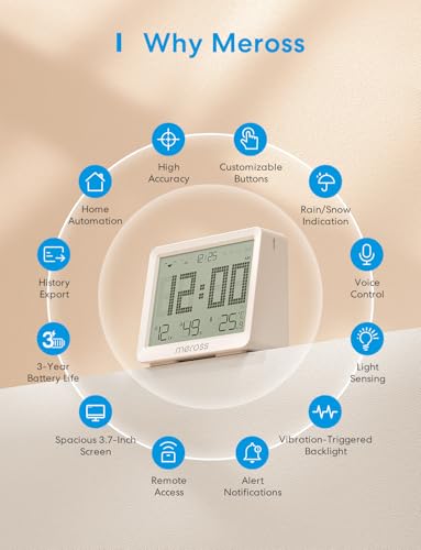 Meross Matter 10-in-1 Smart Thermometer Hygrometer (Hub Required) – Indoor WiFi Weather Station with Display, Automation and Alerts, Compatible with Apple HomeKit, Alexa and Google Home