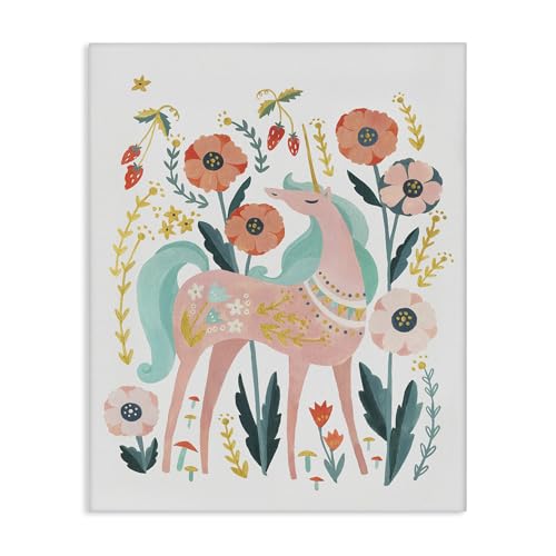 Stupell Industries Pink Unicorn with Florals Canvas Wall Art Design by Irene Ch…