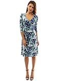 PattyBoutik Women's Faux Wrap A Line Dress (Blue, Green and White XL)