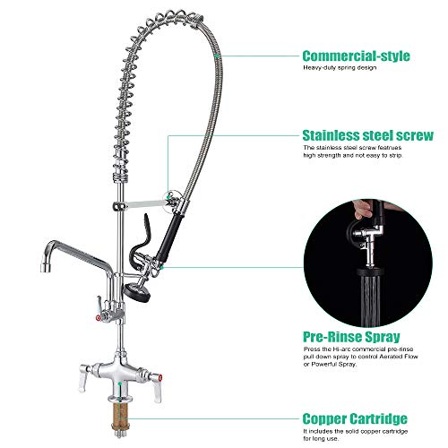 IMLEZON Commercial Faucet 35 Inches Single Hole Deck Mount Pre Rinse Sink Faucet with Pull Down Sprayer and 12 Inches Swivel Spout