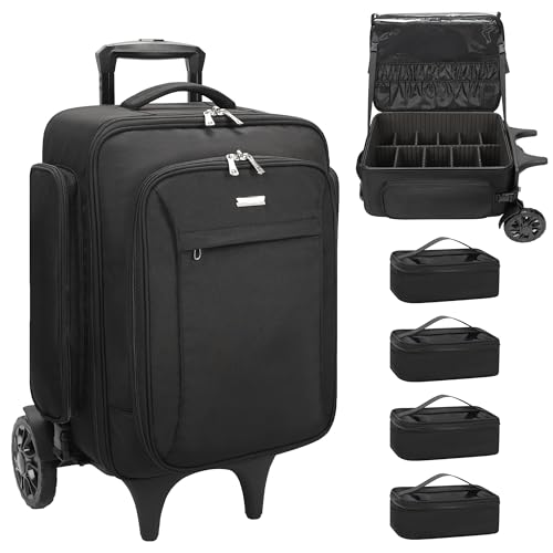 Relavel Professional Makeup Case with Wheels, black 3, Wheeled suitcase