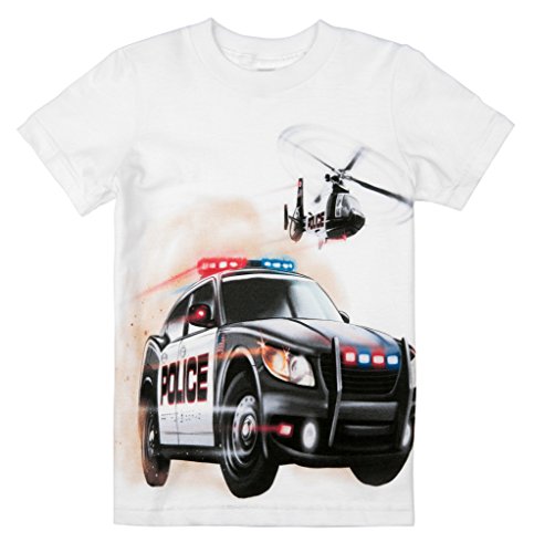 Shirts That Go Little Boys' Police Car and Helicopter T-Shirt 8 White