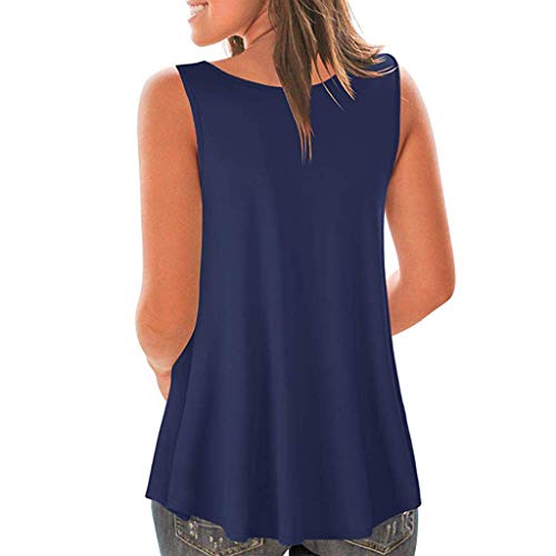 Emimarol Women Blouse Summer O Neck Sleeveless Shirt Casual Solid Tunic Vest Tops Blouse Navy