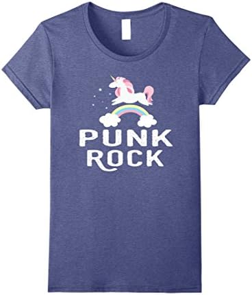 Womens Punk Rock Unicorn Rainbow T-shirt Large Heather Blue
