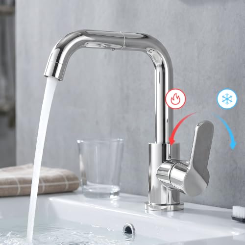 Minnhua Grifo Lavabo/Cocina 360°Giratorio Acero Inoxidable 304 Cromado | Mezclador Monomando de Baño Alto Grifo de Baño con Altura 175MM Agua Fria y Caliente con 60CM Manguera para Lavabo Cocina