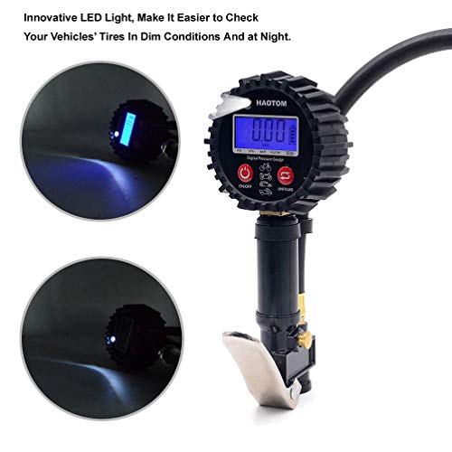 Digital Tire Inflator with Pressure Gauge,0-200 PSI Heavy Duty Rubber Hose,1/4 NPT Quick Connect, Air Chuck and Compressor Accessories for Car Motorcycle Bike Truck Vehicles - Thumbnail 2