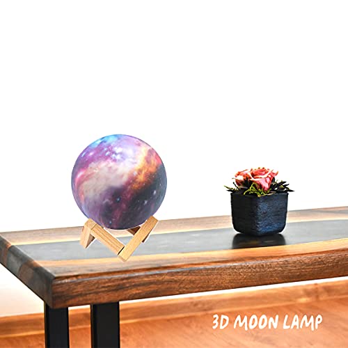 Night Lamp Kids Light 3D Star Moon Lamp, HUAXXIA 5.9 inch 16 Colors LED Lights with Wooden Stand, Touch & Remote Control USB Rechargeable Night Light for Kids/Friends Home Decor, Christmas Gift