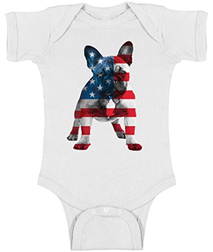 Awkward Styles Baby USA Flag French Bulldog Cute One Piece Baby Short Sleeve Bodysuit Tops 4th of July Party Pet Lover