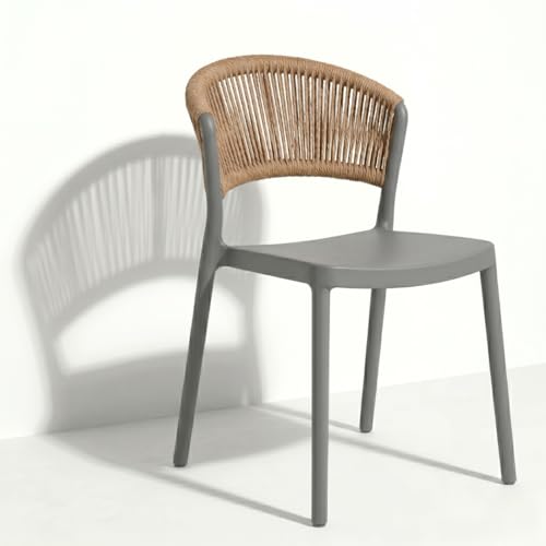 MARCOLO Chair Without Arms, Outdoor Plastic Dining Chair, Weather & UV Resistant Patio Chair for Balcony, Garden, Kitchen & Indoor Outdoor Use, Modern Rope-Style Design, 41x53.5x82cm (Grey)