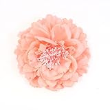 Bead Decoration Pink Fabric Peony Flower Style Ponytail Holder Hairclip Brooch