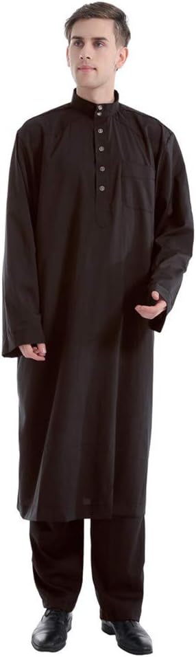 Minshao Men Ethnic Long Sleeve Islamic Muslim Middle East Maxi Robes Pants Suite Kaftan