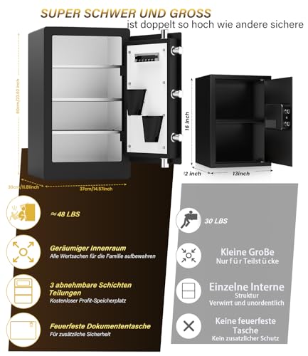 75L Large Safe Biometric Safe for Home, Digital Safe, Anti-Theft Furniture Safe for Passport, Money, Document, Medicine