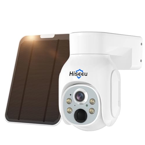 Hiseeu Solar Security Camera Outdoor, 4MP Wireless Battery Camera, PTZ 360° View, PIR Motion Detection, Color Night Vision, IP66, 2-Way Audio, 2.4G WiFi, Compatible with Alexa