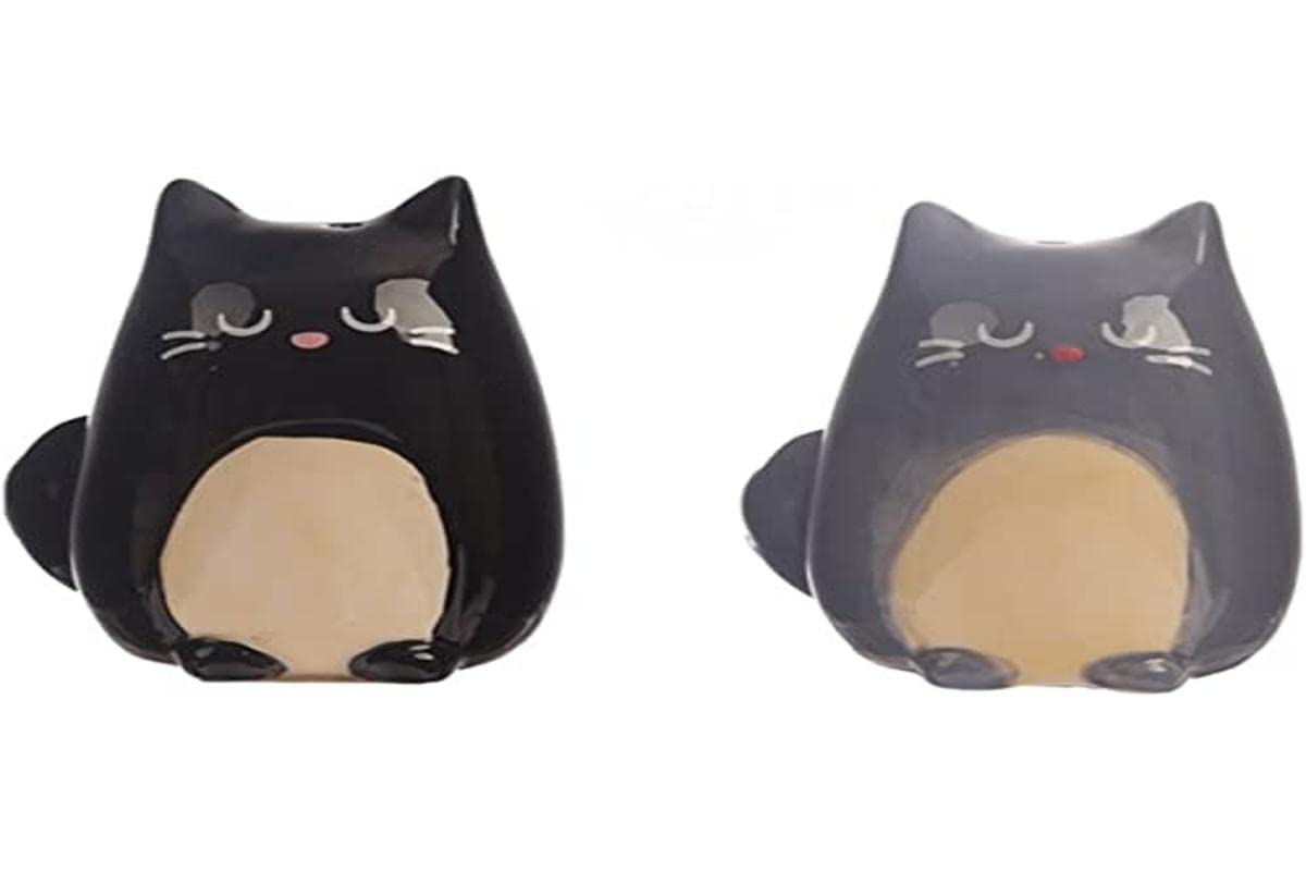 Puckator Feline Fine Black & Grey Cat Ceramic Salt & Pepper Set