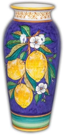 Hand Painted Italian Ceramic Limone Fresco Vase - Handmade in Deruta