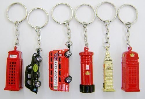 Set of 6 Die Cast Metal London City Keyrings, London Taxi, London Bus, Big Ben, Post Box & Two Telephone Boxes by Patidar Enterprise