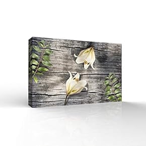 Canvas Wall Art Wooden Background White Flowers Canvas Painting Wall Poster Decor for Living Room Wooden Framed Home Decorations - 12x18 inches