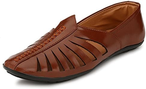 Walktoe Casual Faux Leather Brown Mojari/Juttis/Nagra/Loafer&Moccasins Shoes for Men's