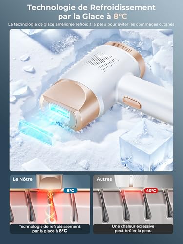Pulsed Light Epilator with Cooling Function, Painless Laser Hair Removal with 9 Energy Levels for Women and Men, Face, Armpits, Bikini, Legs, Body, White