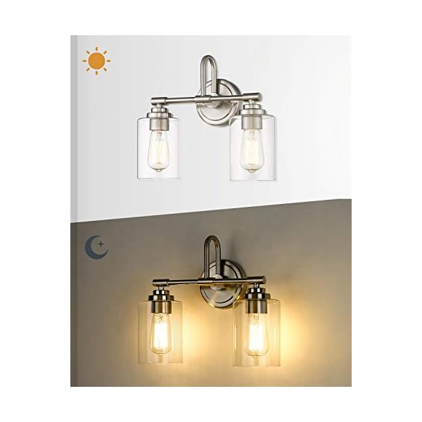 Akezon 2 Light Bathroom Vanity Light Fixtures Bathroom Lights Over Mirror With Clear Glass Shade Brushed Nickel Finish Savvy Settings Decor