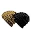 Trendy Warm Chunky Soft Stretch Cable Knit Slouchy Beanie Skully, Gift Set- Black & Camel, One Size