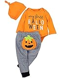 Newborn Halloween Costumes Pumpkin Pants Long Sleeve Outfits Set Baby Boys Girls Clothes My First Halloween(0-3M)