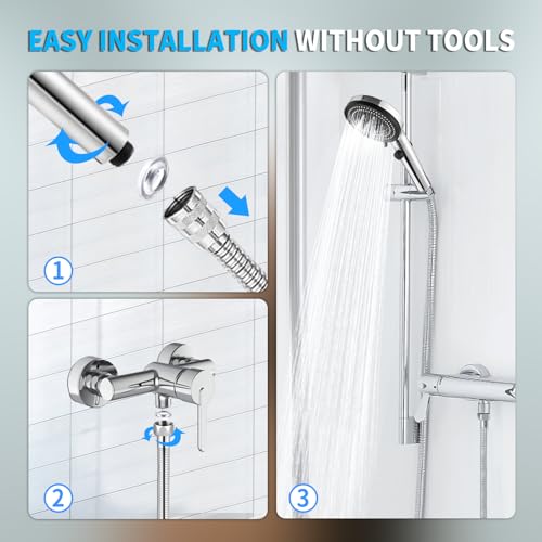 LETOUR Stainless Steel Handheld Shower Head Set, 5.12in, 3 Spray Settings Wall-Mounted ABS Chrome Finish with Silicone Nozzles – Ideal for Hotels & Home Bathrooms