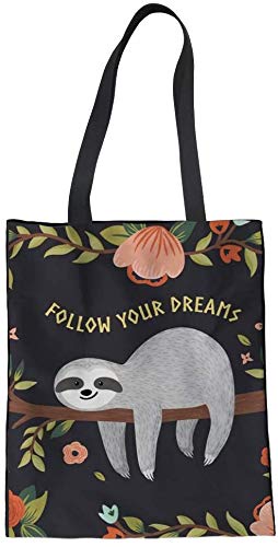 SEANATIVE Cute Cartoon Sloth Printed Eco Friendly Shopping Bags for Recycle Reusable Grocery-Bag Womens Canvas Totes-Follow Your Dreams