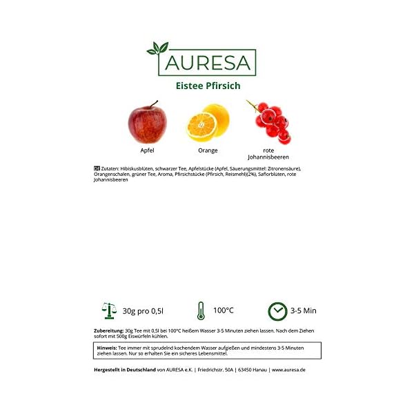 AURESA Eistee Pfirsich im Glas | Teemischung - 90g | Wiederverwendbare Glasflasche mit Korkverschluss – Bild 5