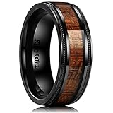 King Will Nature 8mm Titanium Ring with Wood Inlay Wedding Band Ring Real Comfort Fit