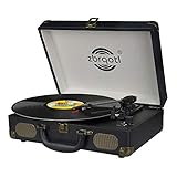 Vinyl Record Player - Vintage Suitcase Turntable 3 Speed for 7〞10〞12〞 LP Bluetooth 2 Stereo Speakers 9V 1.5A DC in Standard RCA Headphone Outputs,Black (Black) (Black)