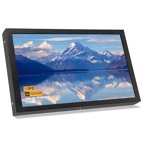 7 Inch Mini Monitor HDMI, Portable Vga Monitor with AV BNC 1024×600 IPS LCD screen, with 178° View Angle and Built-in Speakers, Multi-Function Small Display for Raspberry Pi PC/TV/DVD/CVBS(Non-Touch)