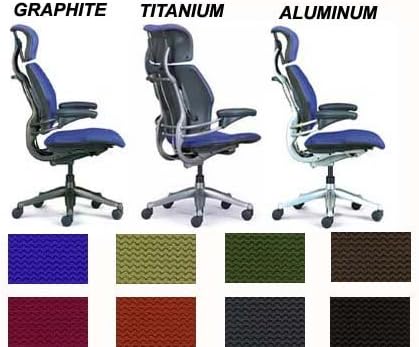 HumanScale Freedom Task Chair F211 with Headrest Standard Seat Black Wave Fabric Standard Duron Arms Standard Chair Height Titanium Frame with Standard Casters