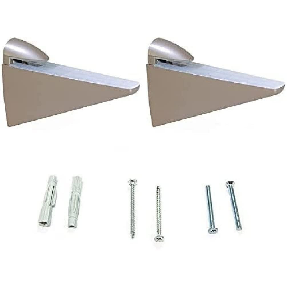 Emuca - Pair of supports for Wood or Glass Shelf Halcon, Plastic and Zamak, Silver painted