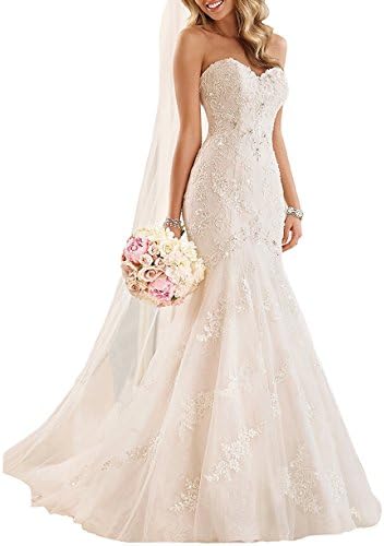 Mella Women's Vintage Mermaid Lace Wedding Dresses Tulle for Bride 2017 Gorgeous Bridal Gown Ivory-Custom Size