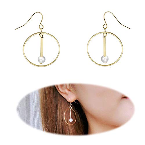Simple Large Pearl Hoop Earrings Women Big Bar Dangle Earring Girls Endless Hoop Earrings Pierced Charms Jewelry Golden