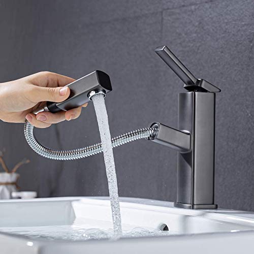 KAIYING Bathroom Sink Faucet with Pull Out Sprayer, Single Hole Utility