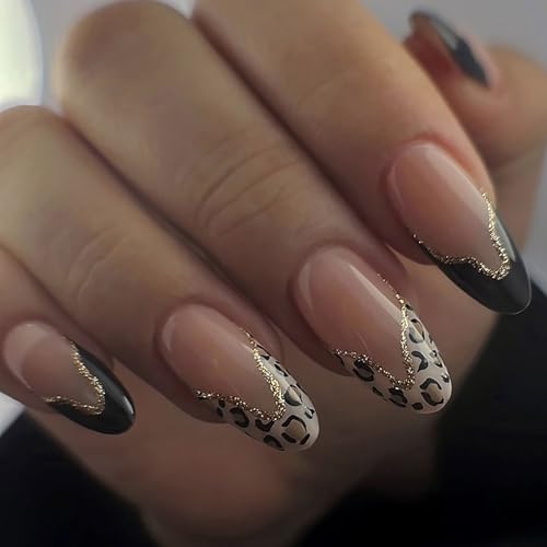EYZOTSF Press on Almond Nails Medium Length Glossy Full Cover Acrylic Almond Shaped False Nails with Designs Artificial Fake Nail with Charms Glue Stick ons Fingernails for Women Girls(K1016) at Amazon