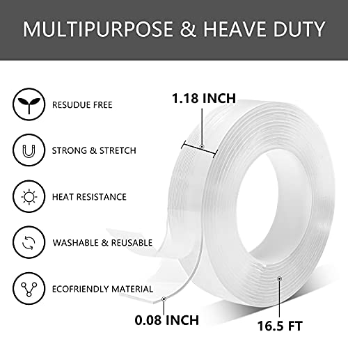 Double Sided Tape Heavy Duty Multipurpose Mounting Tape For Walls Strong Transparent Adhesive Tape Washable Removable Poster Tape For Home Office Car Decor Fix Carpet Mats 16 4 Ft 1 18 Inch Pricepulse