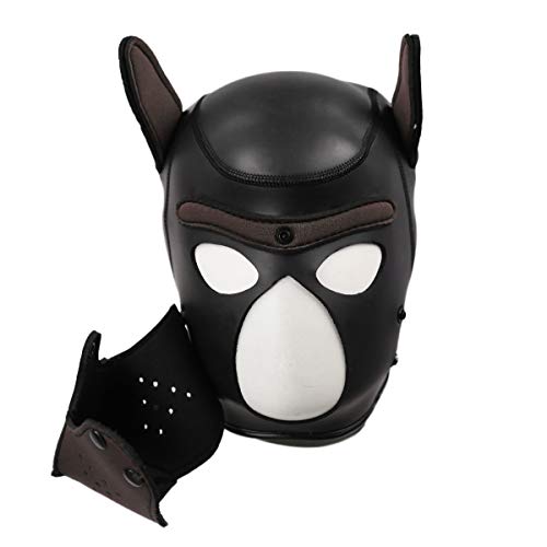 HOT TIME Neoprene Puppy Hood Custom Animal Head Mask Novelty Costume Dog Head Masks (Large, Coffee)