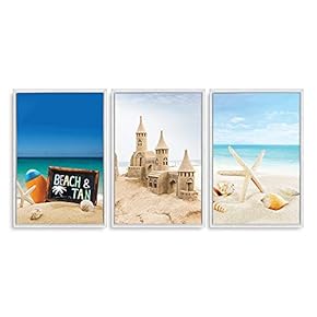 Framed Canvas Wall Art - Romantic Beach - Canvas Prints Home Artwork Decoration for Living Room,Bedroom - 16"x24"x3 Panels