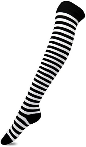 Womens Stripe Pattern Over The Knee High Socks with Non Slip Silicone