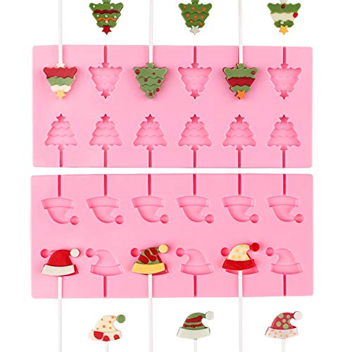 2 Pieces Christmas Jumbo Silicone Lollipop Molds,Chocolate Hard Candy Mold with 40 Sucker Sticks for Baking