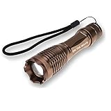 ON THE WAY900 Lumen Expedition Handheld Flashlight Led Xml-T6 5 Modes Water Torch Adjustable Zoomable Tactical Light Lamp with 18650 3.7V Rechargeable Lithium Battery and Charger (Golden)