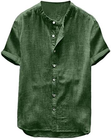 MIUCAT Linen Shirts for Men, 2019 Mens Summer Casual Linen Henley Shirts Short Sleeve Solid Shirt