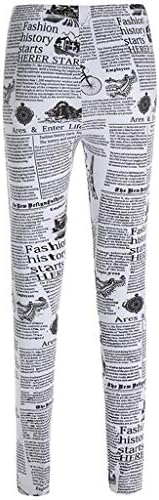 POQOQ Pants Women Fashion Workout Newspaper Print Sports Gym Run Yoga Athletic